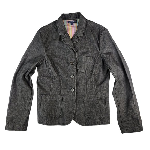 LANDS' END Women's Jean Jacket Size 10 Washed Black Denim - Picture 3 of 7